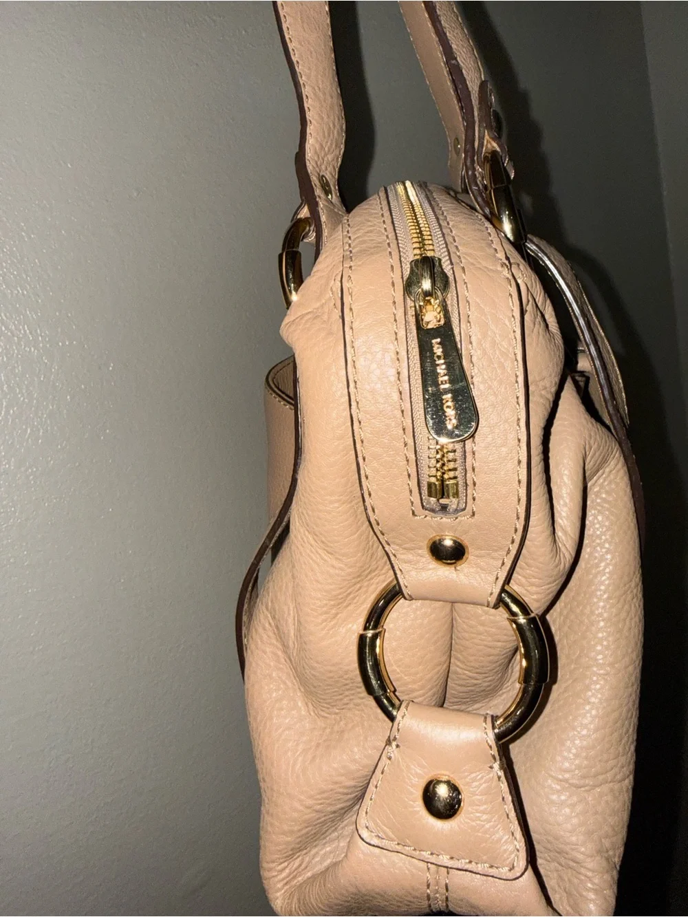 Michael Kors Blush Pink Pebbled Leather Shoulder Bag with Gold Hardware